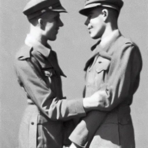 Image similar to gay ww 2 soldiers holding hands, 1 9 4 0 s