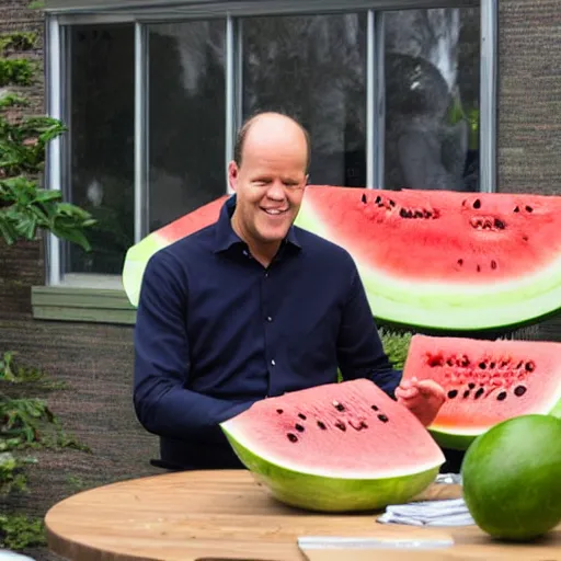 Image similar to olaf scholz eating a whole watermelon