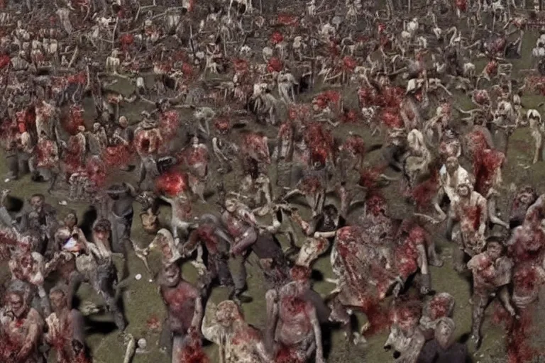 Image similar to distant footage of a crowd being devoured by zombies