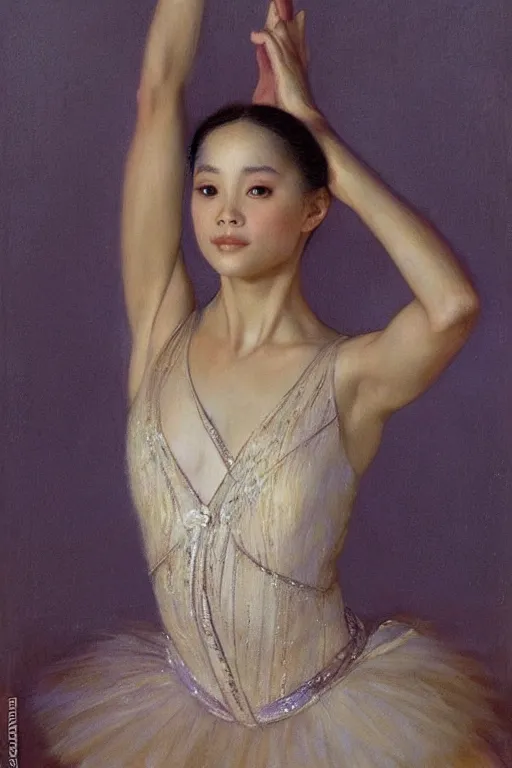 Image similar to portrait of a gorgeous graceful young filipina prima ballerina, by donato giancola and berthold woltze.