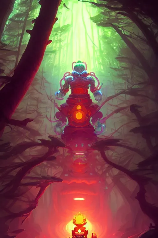 Prompt: Portrait of Adibuddha Galactus in neon forest, digital art from artstation by Andreas Rocha and Greg Rutkowski and Peter Mohrbacher