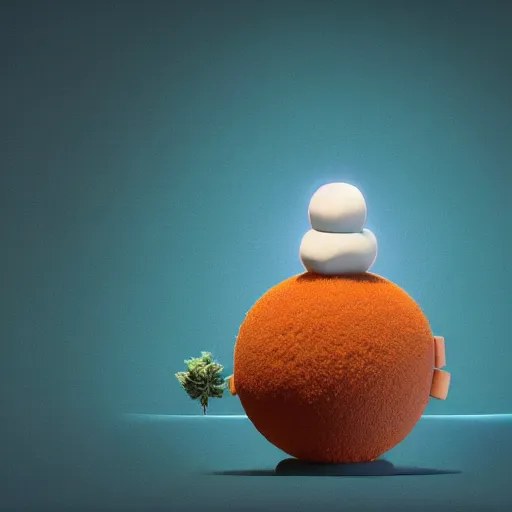 Prompt: portrait of a mochi snowball character with cannabis inside. octane 8 k cute 4 k render by eyvind earle