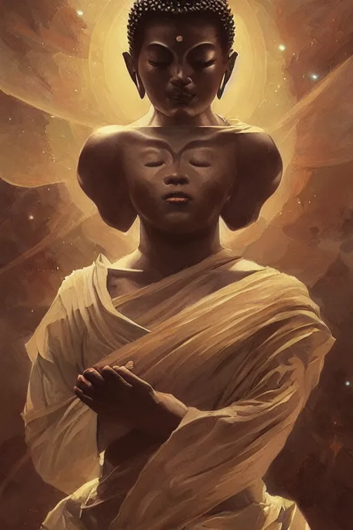 Image similar to space, buddhism, taoism, painting by greg rutkowski, j. c. leyendecker, artgerm