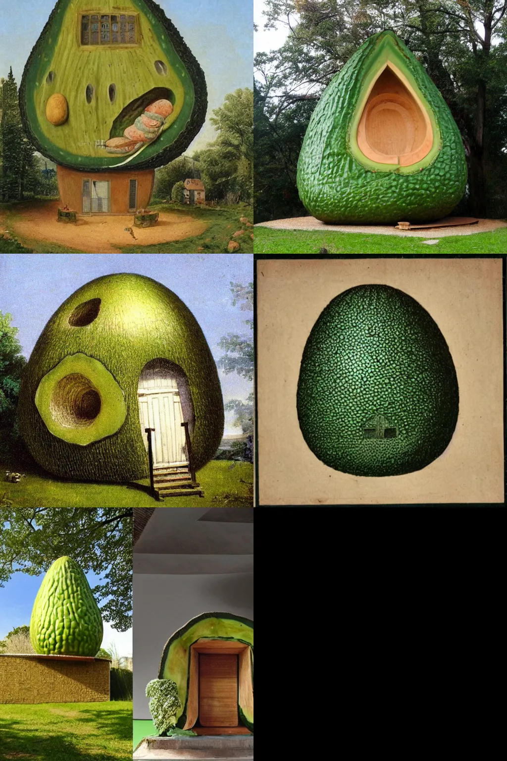 Prompt: house in a giant avocado in the style of Friedrich Ritter von Friedländer-Malheim