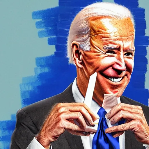 Image similar to joe biden eating a box of crayons, hyperrealism