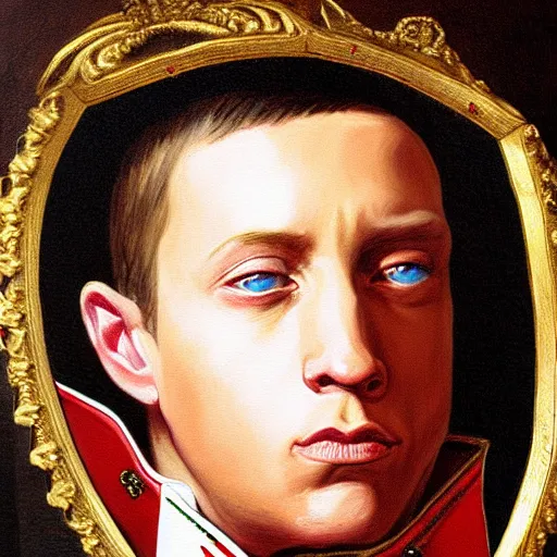 Prompt: eminem as french emperor napoleon oil painting