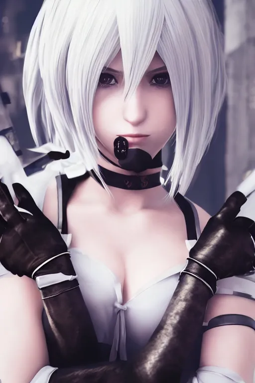 Image similar to Beautiful portrait of 2b, nier automata, cinematic 8k, high detailed