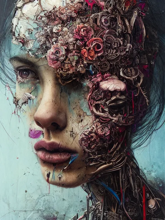 Prompt: art portrait of a decaying flower ,8k,by tristan eaton,Stanley Artgermm,Tom Bagshaw,Greg Rutkowski,Carne Griffiths, Ayami Kojima, Beksinski, Giger,trending on DeviantArt,face enhance,hyper detailed,minimalist,cybernetic, android, blade runner,full of colour,