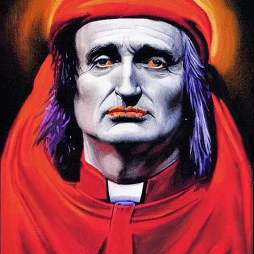 Image similar to portrait of richard dawkins as satanic high priest, by basil gogos