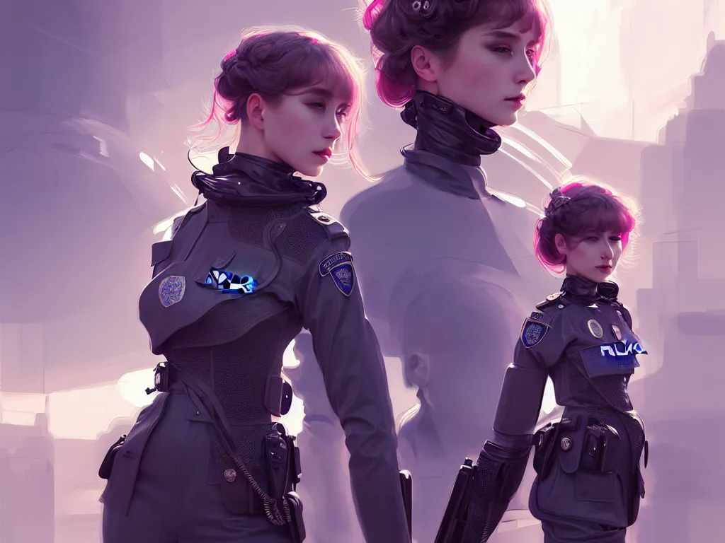 Image similar to portrait futuristic england police uniform girl, at future neon light rooftop, ssci - fi and fantasy, intricate and very very beautiful and elegant, highly detailed, digital painting, artstation, concept art, smooth and sharp focus, illustration, art by tan zi and ayanamikodon and alphonse mucha and wlop