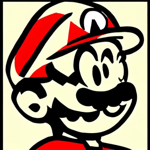 Image similar to super mario brothers, sumi-e ink style,