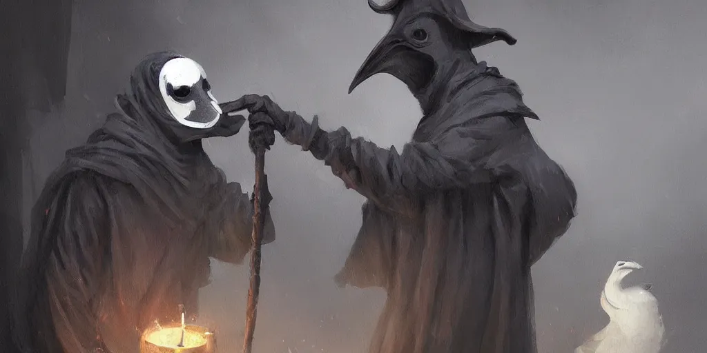 Prompt: a painting of a cute plague doctor trending on artstation in the style of greg rutkowski