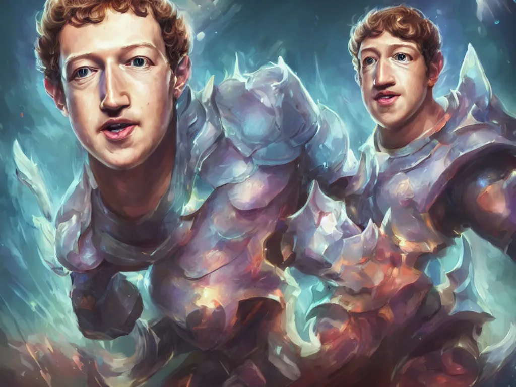 Image similar to mark zuckerberg as a league of legends character, portrait, digital art, art by jessica oyhenart and bo chen