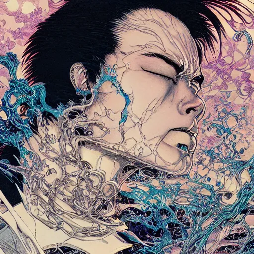 Prompt: closeup of face melting, by yoichi hatakenaka, masamune shirow, josan gonzales and dan mumford, ayami kojima, takato yamamoto, barclay shaw