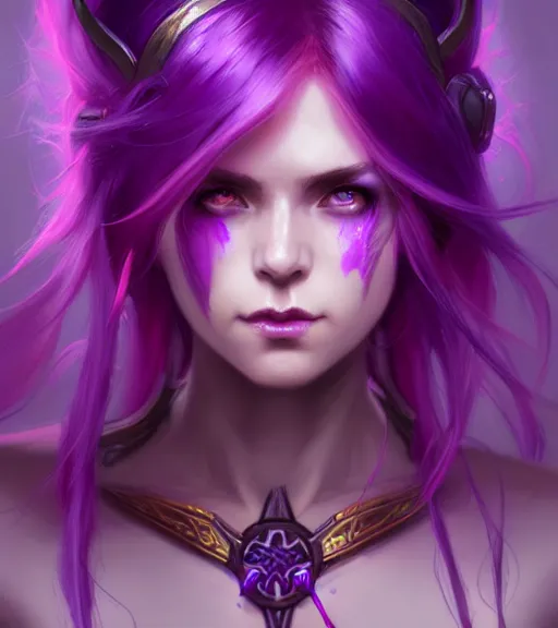 Image similar to stunningly beautiful female neon and purple hair, fantasy art, fae priestess, world of warcraft video game, goddess sharp focus, digital, painting, 8 k, concept art, art by wlop, artgerm, greg rutkowski and alphonse mucha