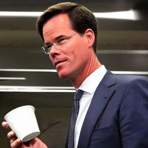 Prompt: mark rutte cleaning up spilled coffee on mars