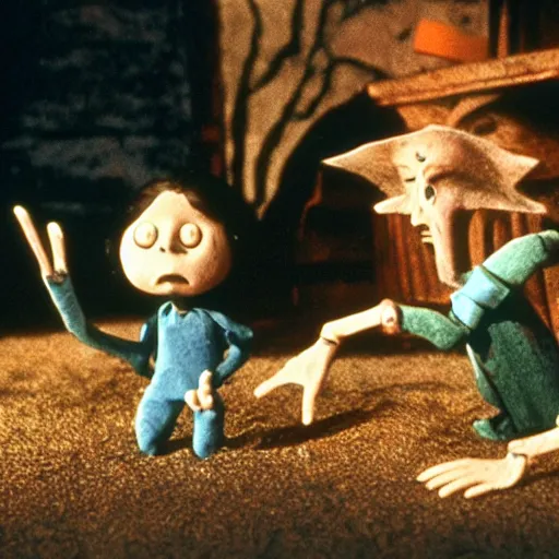 Prompt: a cinematic film still of a horror movie directed by Tim Burton, claymation