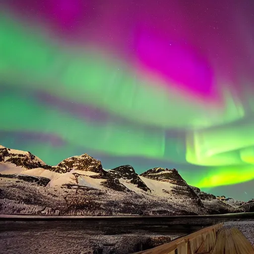 Image similar to Aurora Borealis located entirely within a kitchen.