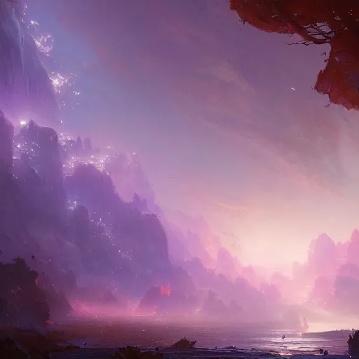 Image similar to luscious fibrous world made of mystical magical energy colorized as blue, red, and purple, illustrated by Greg Rutkowski and Gaston Bussiere, loquacious lighting, volumetric lighting, beautiful photography, landscape imagery, Trending on artstation, 4k, 8k.