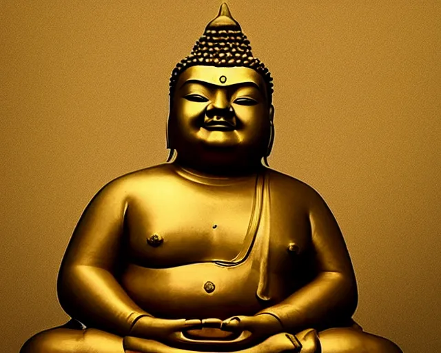 Prompt: jack black as a golden buddha statue