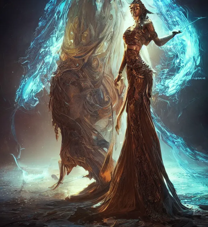 Image similar to unreal engine render + full body portrait + a goddess, tarot card, dark souls colour scheme, luminal, smooth, coherent, high detailed, kerem beyit, Karol Bak, featured on artstation, instagram HD, unreal engine