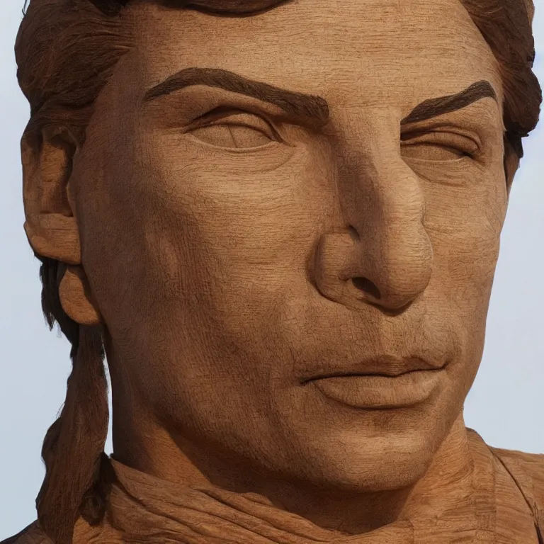 Image similar to public sculpture minimalist bust portrait of a shah rukh khan, beautiful symmetrical face accurate face detailed face realistic proportions, carved out of cedar wood on a pedestal by stephan balkenhol and martin puryear and ron mueck, hyperrealistic dramatic lighting shocking detail trending on artstation 8 k