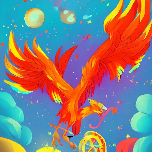 Prompt: a childrens book cover page for a phoenix, colorful, artstation, childrens book s - 5 0