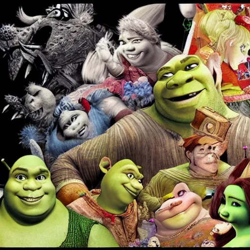 Prompt: Shrek 2 illustrated by Yoshitaka Amano