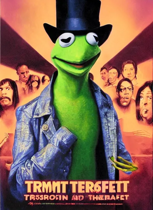 Prompt: poster artwork by Drew Struzan, Drew Struzan of portrait of Kermit the Frog, from scene from Pulp Fiction