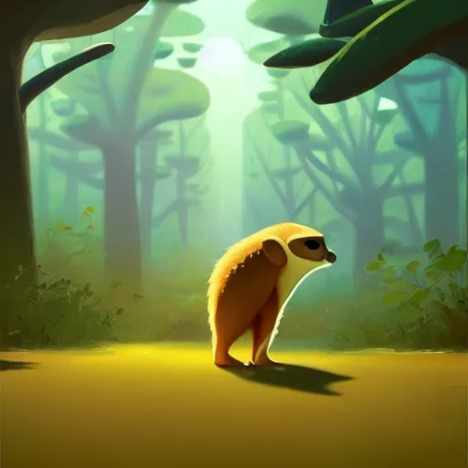 Prompt: goro fujita ilustration a beautiful meerkat!!!! walking calmly through a rain forest with the first rays of sun by goro fujita, painting by goro fujita, sharp focus, highly detailed, artstation