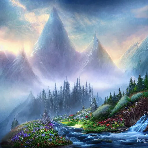 Prompt: magical academy on a mountain, mist, fantasy, realism, by bagshaw tom