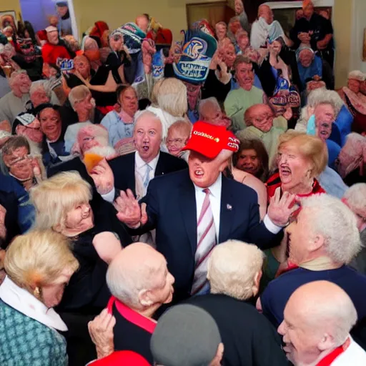 Prompt: mosh pit of donald trumps at a nursing home