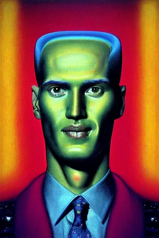 Prompt: 8 0 s art deco close up portait of max headroom, rain like a dream oil painting curvalinear clothing cinematic dramatic cyberpunk textural fluid lines otherworldly vaporwave interesting details fantasy lut epic composition by basquiat zdzisław beksinski james jean artgerm rutkowski moebius francis bacon gustav klimt