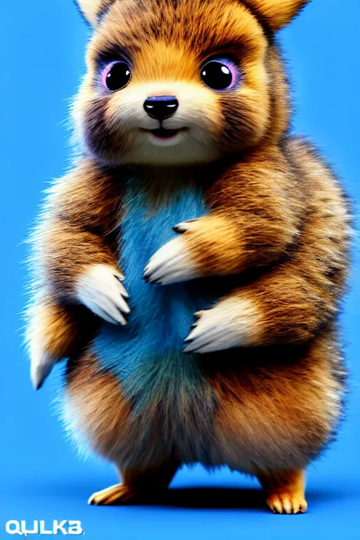 Image similar to high quality 3 d render hyperrealist very cute multicolor fluffy! cyborg!!! quokka hybrid, highly detailed, vray smooth, in the style of detective pikachu, hannah yata charlie immer, dramatic blue light, low angle, uhd 8 k, sharp focus