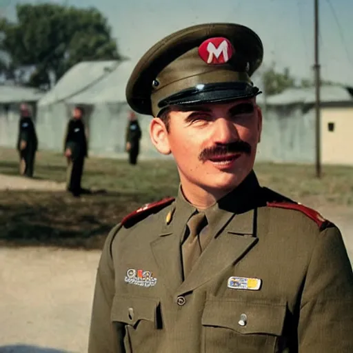 Prompt: mario as prison camp guard wwii