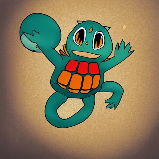 Prompt: illustration of an new pokemon inspired by an turtle and an monkey, in pokemon artstyle