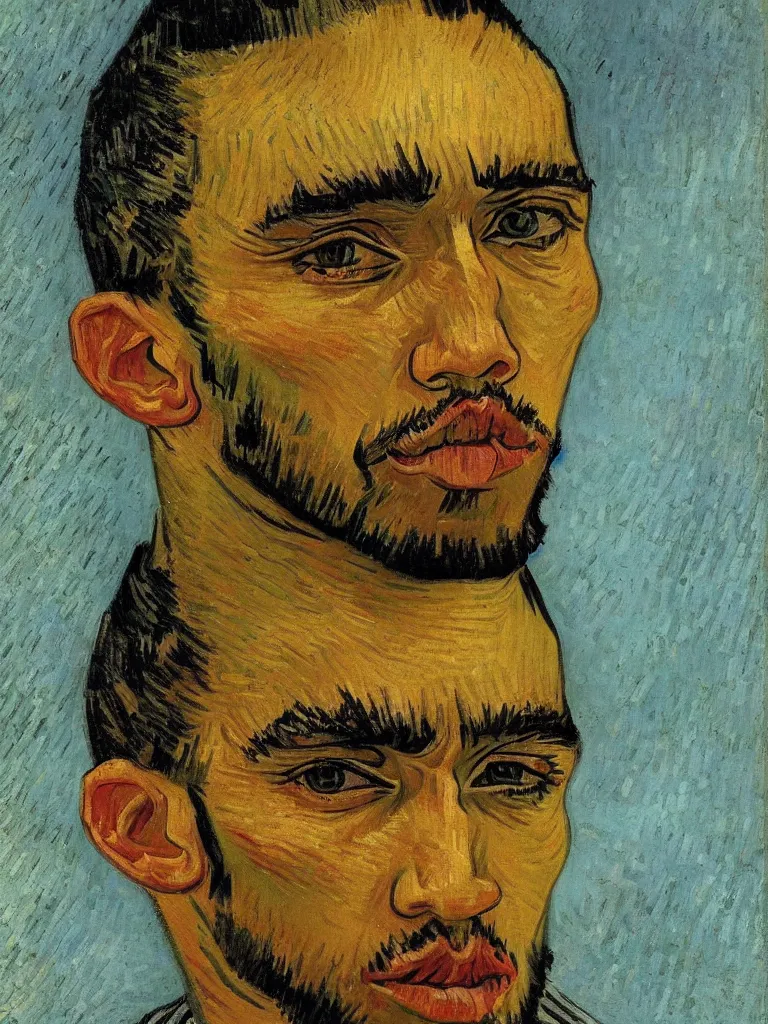 Image similar to portrait of a singular Lewis Hamilton by Van Gogh