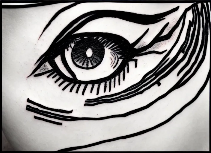 Image similar to tattoo design of an anxious womans eyes drawn by junji ito, simplistic junji ito lineart black and white