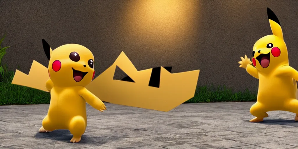 Image similar to dancing pikachu, unreal 5, hyperrealistic, realistic, photorealistic, dynamic lighting, highly detailed, cinematic landscape, studio landscape, studio lighting