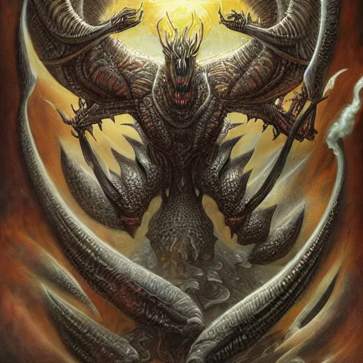 Image similar to alien space dragon by dan seagrave art