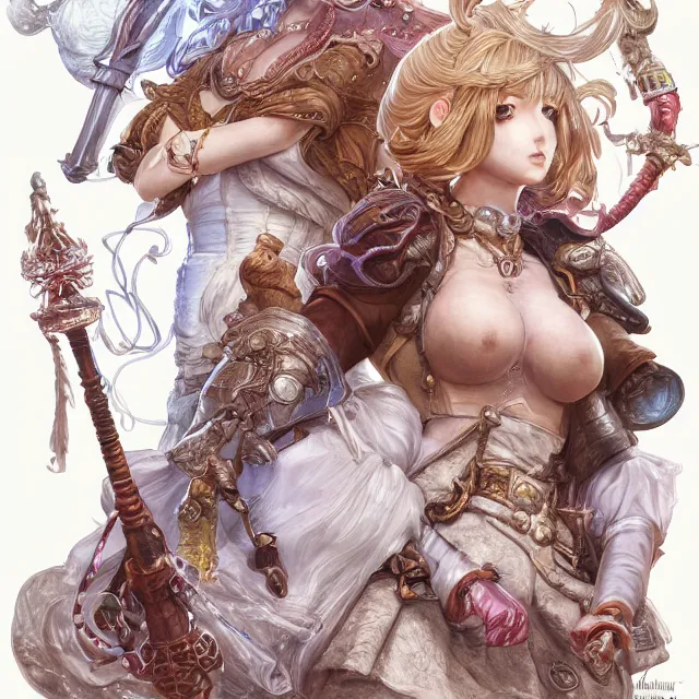 Image similar to the portrait of neutral good colorful female cleric bard as absurdly beautiful, gorgeous, elegant, skinny young gravure idol, an ultrafine hyperdetailed illustration by kim jung gi, irakli nadar, intricate linework, sharp focus, bright colors, octopath traveler, final fantasy, unreal engine 5 highly rendered, global illumination, radiant light, detailed and intricate environment