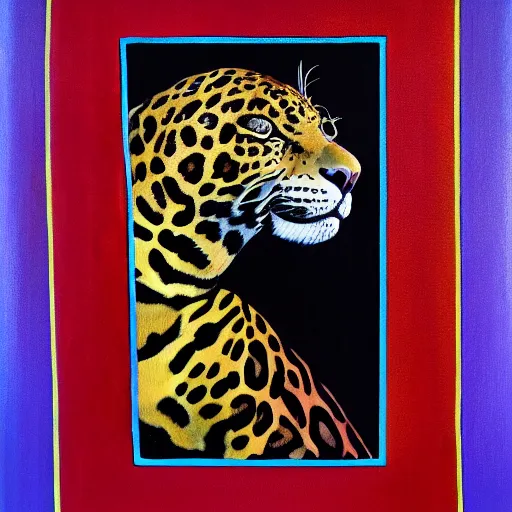 Image similar to a jaguar velvet painting, kitcsh inspired by edgar leetag, paint on black velvet canvas, american velvet painting, veveltaria, 8 x 1 0