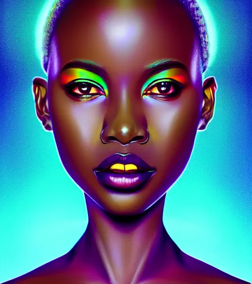 Image similar to symmetry!! african princess of technology, solid cube of light, hard edges, product render retro - futuristic poster scifi, lasers and neon circuits, beautiful dark skin african princess, intricate, elegant, highly detailed, digital painting, artstation, concept art, smooth, sharp focus, illustration, dreamlike, art by artgerm