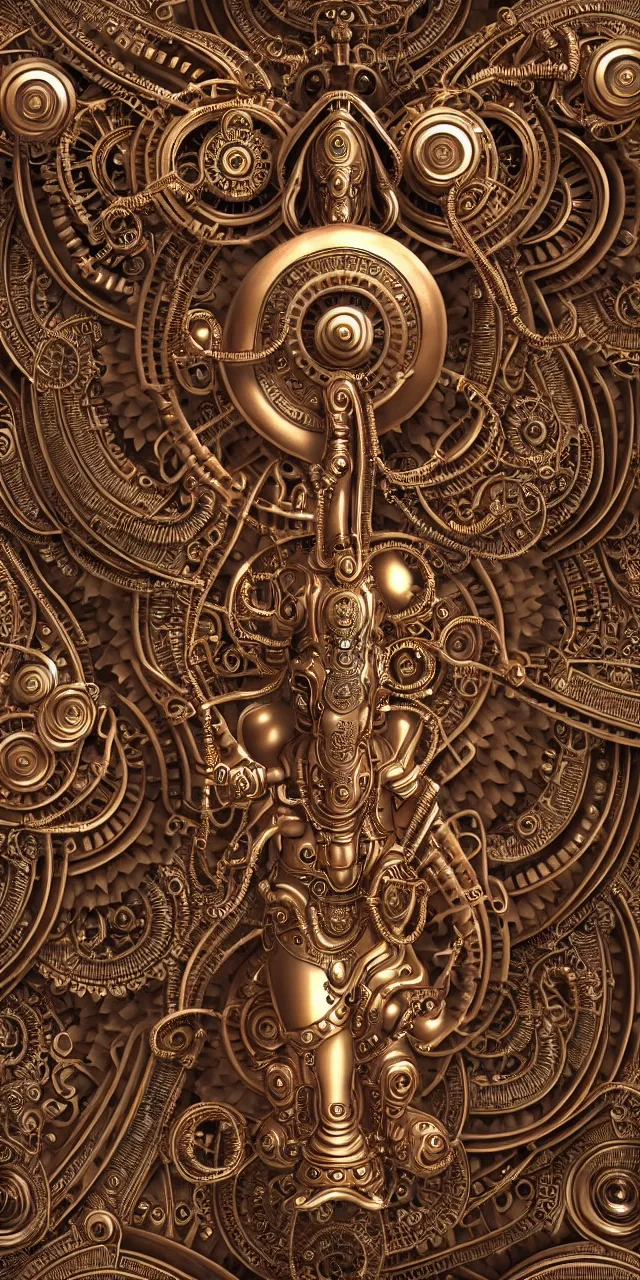 Image similar to seamless pattern of steampunk cybernetic biomechanical hindu god ganesha, symmetric, 3 d model, very coherent symmetrical artwork, unreal engine realistic render, 8 k, micro detail, intricate, elegant, highly detailed, centered, digital painting, artstation, smooth, sharp focus, illustration, artgerm, tomasz alen kopera, wlop