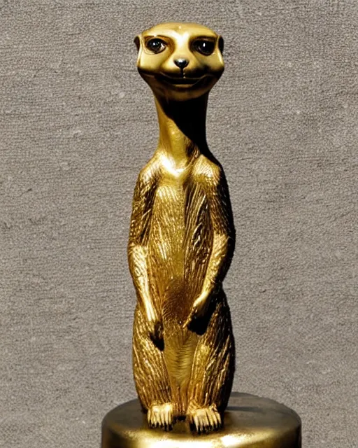 Prompt: a metallic statue of a meerkat