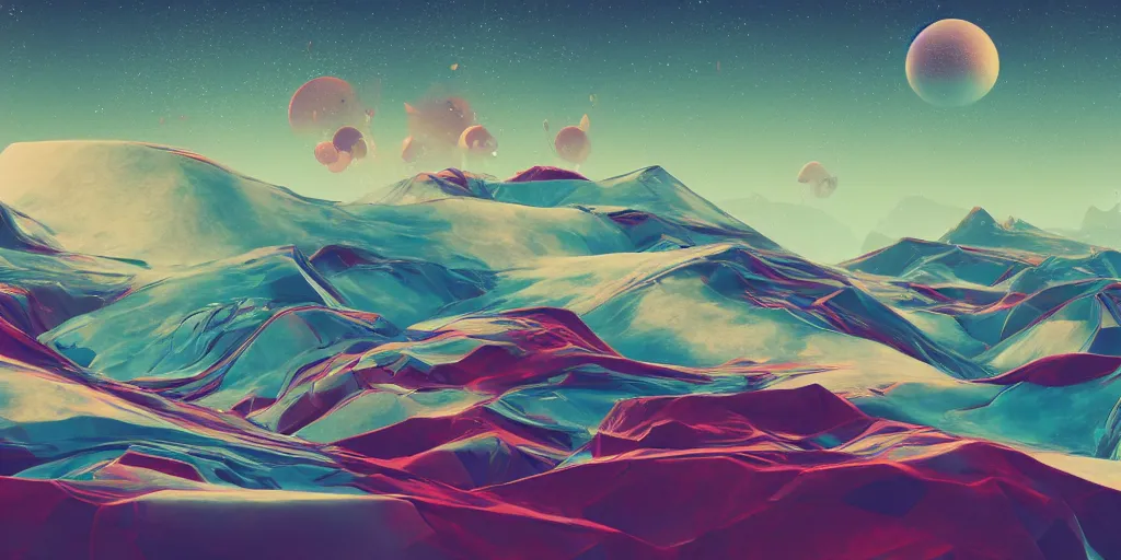 Image similar to abstract 3d landscape painting at noon painted by james jean and zaha hadid in no mans sky style, redshift, octane