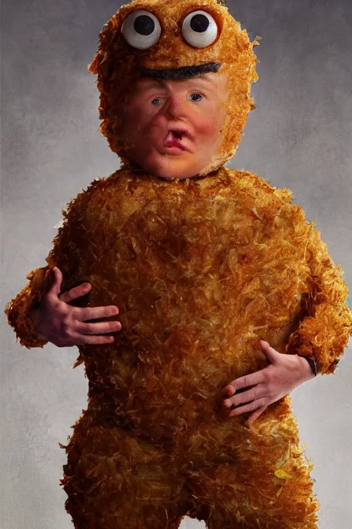 Image similar to channing tatum in a tater tot costume, oil on canvas, intricate, 8 k highly professionally detailed, hdr, cgsociety