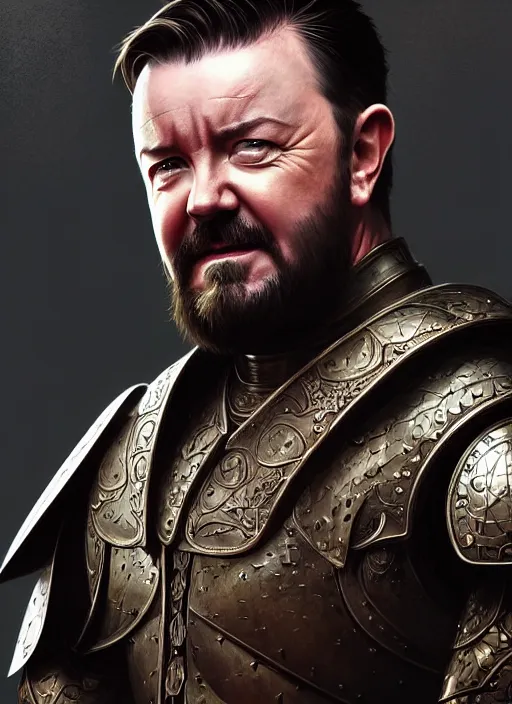 Prompt: portrait of ricky gervais, d & d, muscular!! armour, intricate, elegant, highly detailed, digital painting, artstation, concept art, smooth, sharp focus, illustration, art by artgerm and greg rutkowski and alphonse mucha