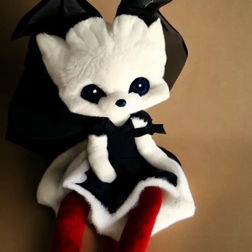 Image similar to cute fumo plush fox girl, floppy ears, gothic maiden, alert, furry anime, smile