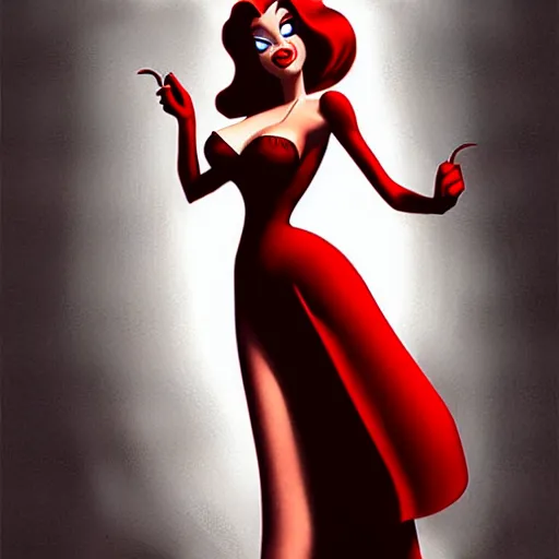 realistic noir jessica rabbit red dress, character, Stable Diffusion